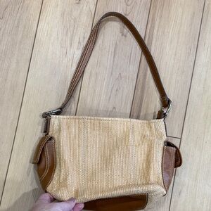 Fossil Straw Purse Handbag Leather Trim Striped Lining Zipper Pockets